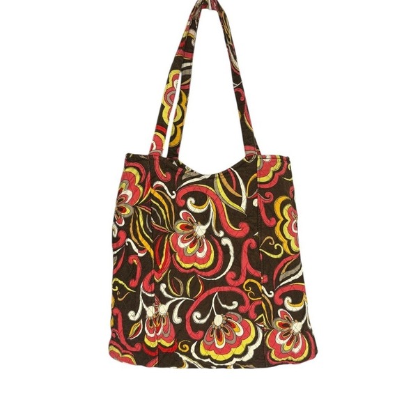 Vera Bradley Quilted "Puccini" Bucket Tote Handbag Medium Bag‎ Brown Pink Floral - Picture 2 of 8